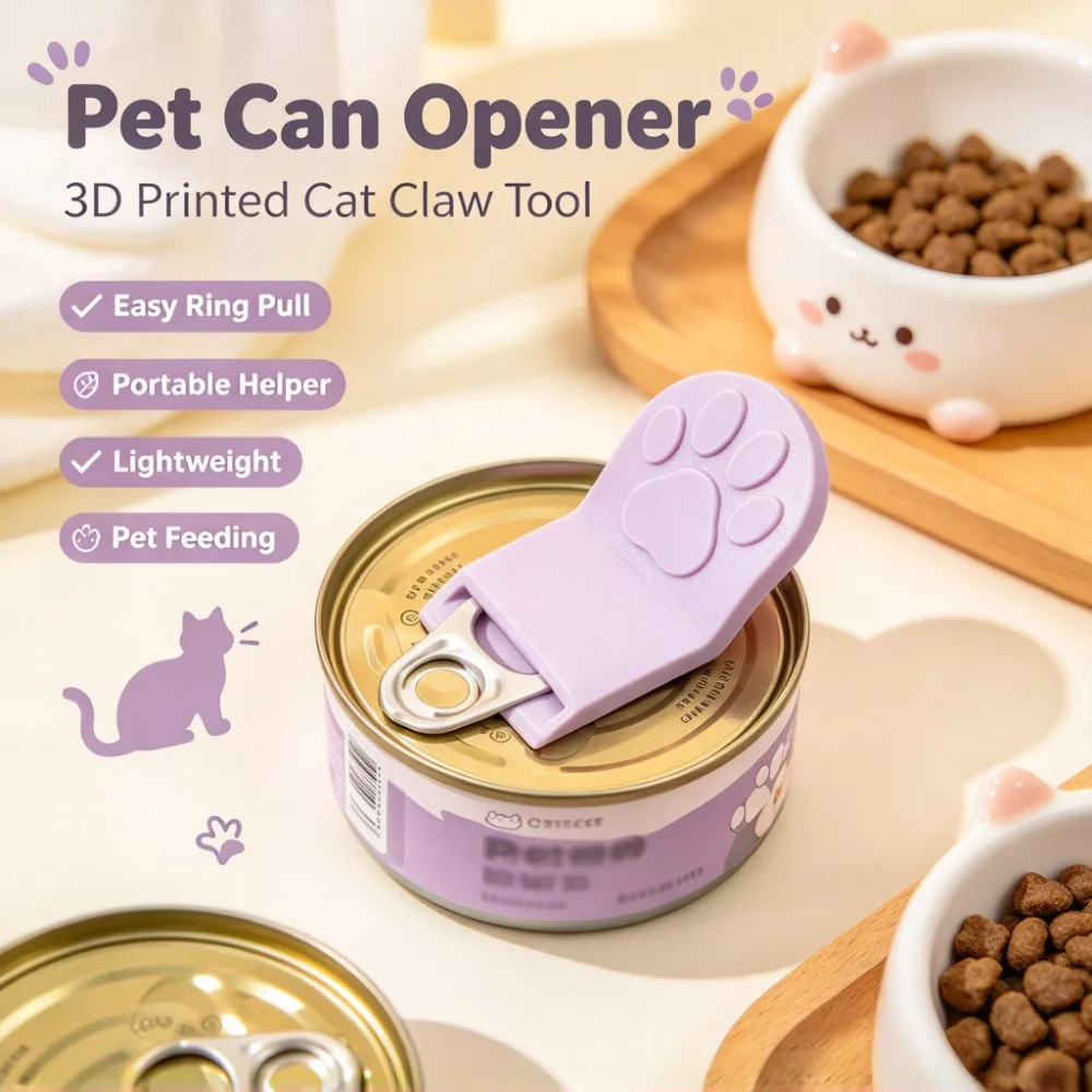 Safe Easy Grip Cat Paw Shaped Pet Food Can Opener 3D Printed Portable Multifunctional For Dogs Cats Feeding Home Travel Tool