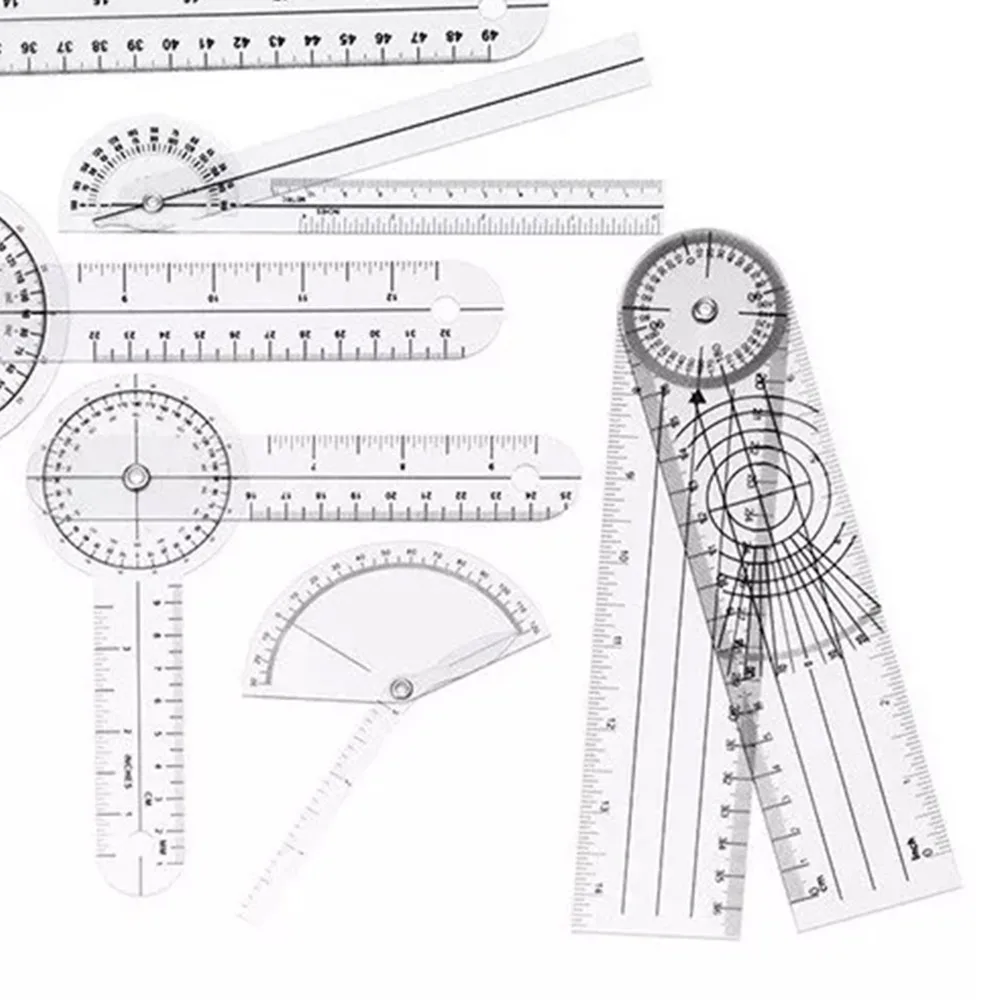 6pcs PVC Material 360° Goniometer Set 360 Degree Clear Scale Transparent Goniometer Set Transparent Clear Angle Ruler Set