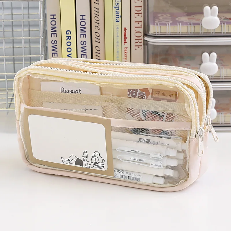 Three-layer Transparent Pencil Case Children's Simple Pen Bag Waterproof Design Junior High School Student Stationery Box