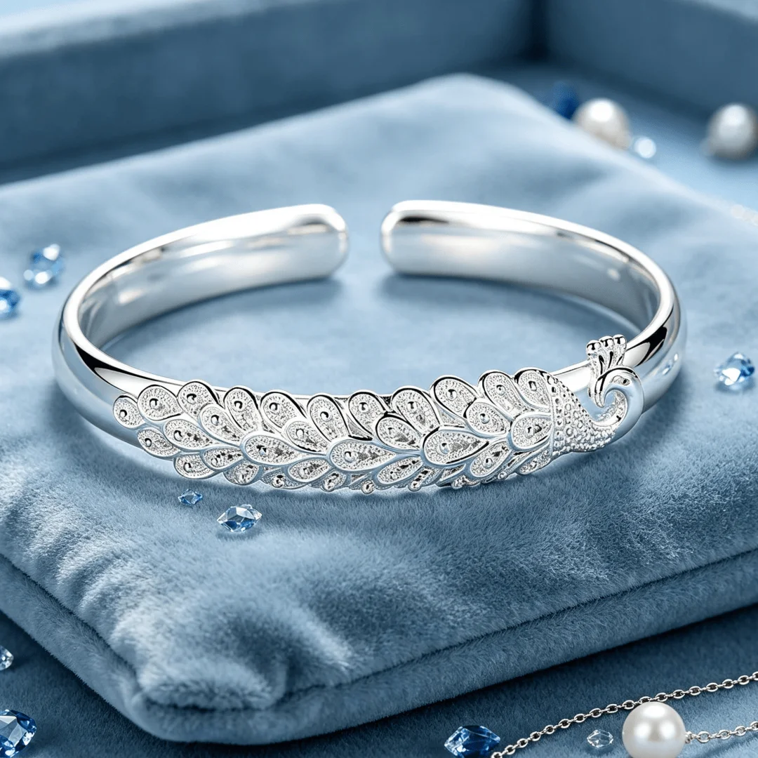 New luxury 925 sterling silver Peacock opening screen bracelet Bangle for women fashion party wedding Accessories jewelry gift