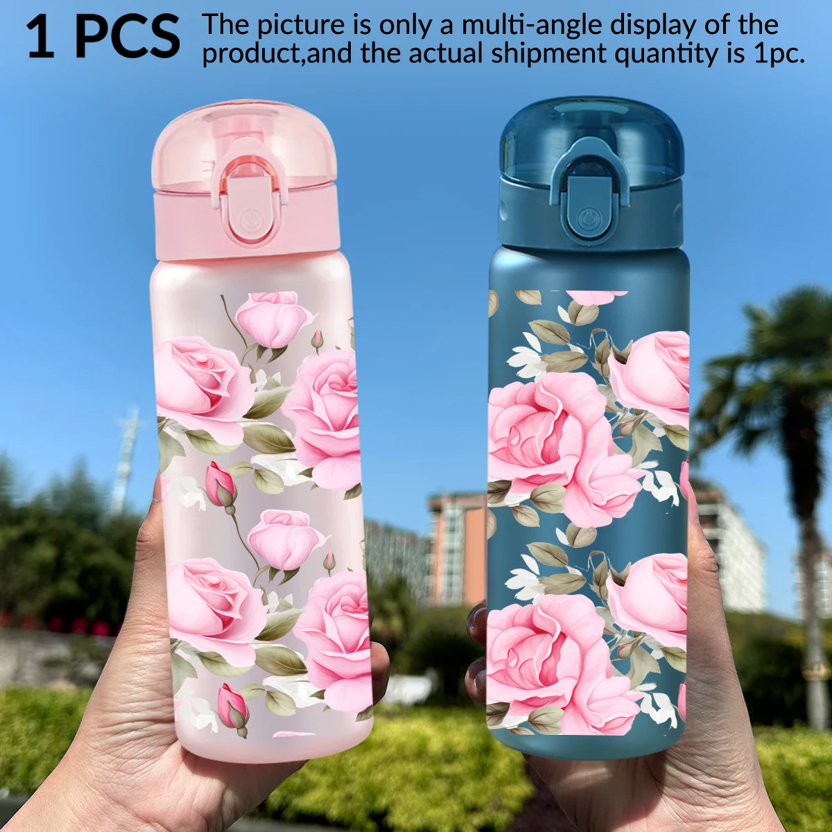 

1pc, Flower Pattern, 26oz Plastic Cup Sports Water Cup, Bounce Cover Leak-Proof Plastic Water Bottle, Mother's Day Gift.