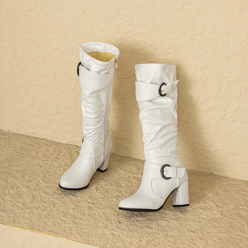 Женские Плиссированные сапоги из мягкой искусственной кожи, Размеры 33-52