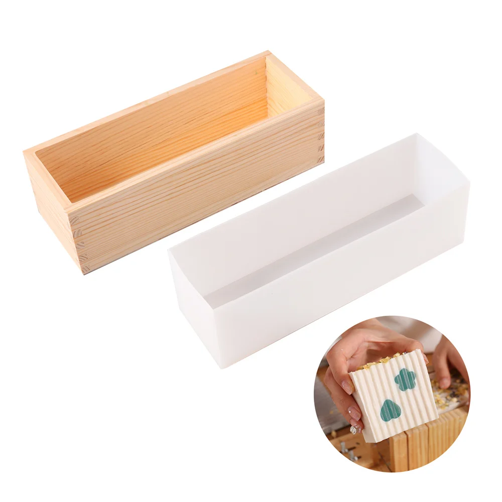 1900g Rectangular Soap Mold Silicone Loaf Mold Comes with Wood Box Handmade Soap Making to make 10PCS 3*3*1 inch soap bar