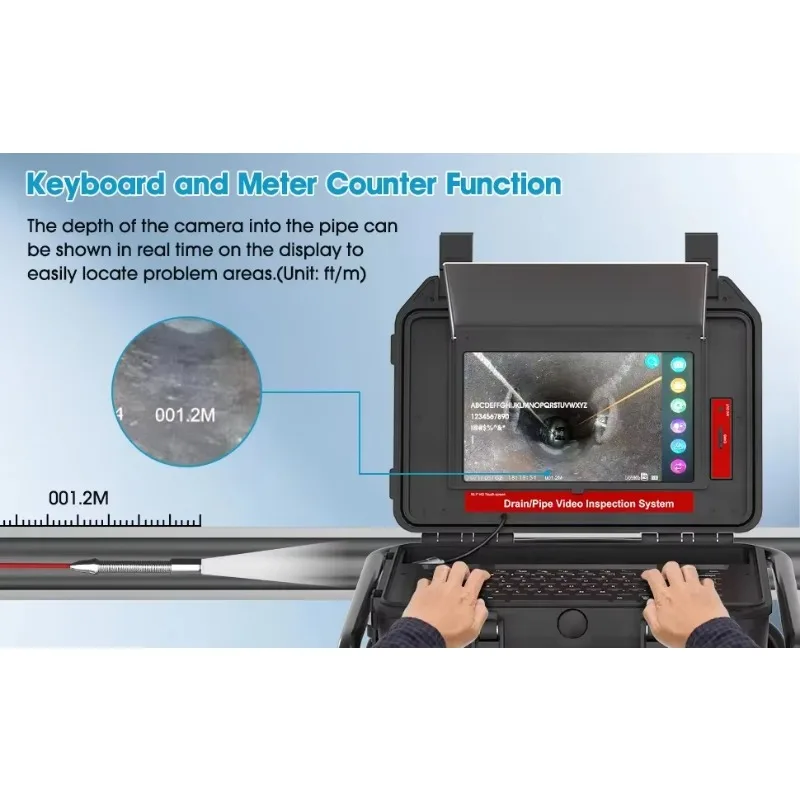Self Leveling Function Sewer Inspection 512HZ Transmission 7MM Diameter Red Cable 8GB  Video Recording