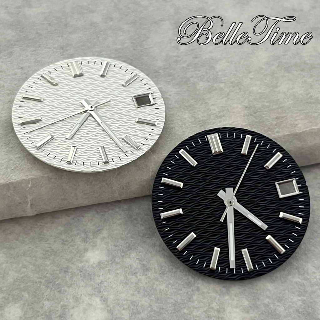 28.5mm  Wave Textured Watch Dial + Hands Green Luminous Watch Replacement Accessories Fit  NH35 NH36 Movement - view 5