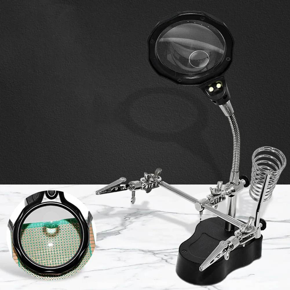 3.5X Optical Grade Magnifier with LED Lighting and Toothed Crocodile Clips for Electronics Repair and Hobby Projects
