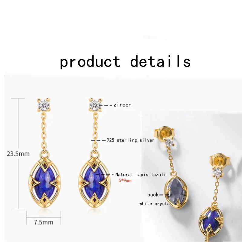 925 Sterling Silver Birthstone 5 * 9mm Natural Lapis Lazuli Jewelry Set For Women's Wedding Parties Luxury Gifts