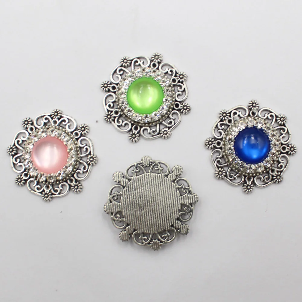 Retro 26mm round welded claw chain copper plate tray cat eye button DIY bow and clothing, ancient official hat decoration, ethni