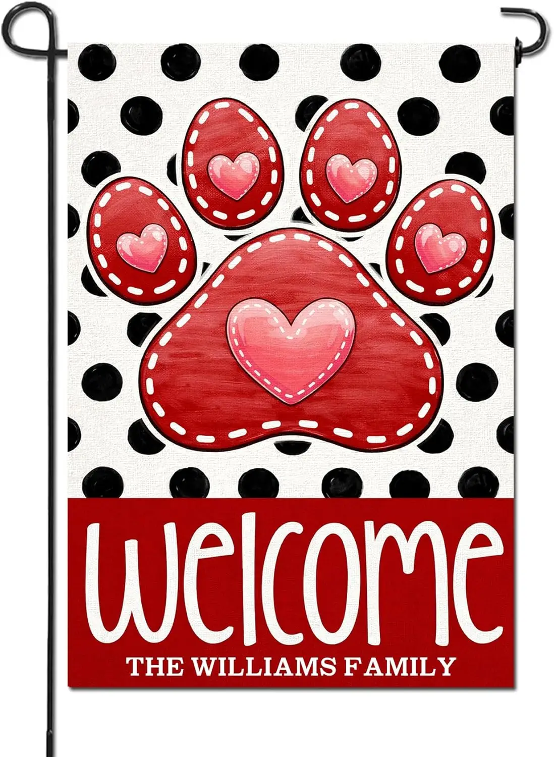 Paw Print Love Custom Welcome Garden Flag Double Sided - Personalized Yard Flags with Last Name, Funny Banner for Lawn Porch uui