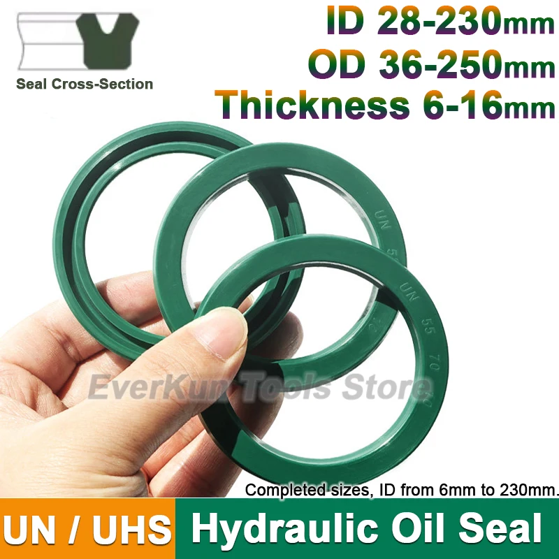  1Pc Green Polyurethane Hydraulic Cylinder Oil Seal UN/UNS/UHS Type Shaft Hole General Sealing Rings ID 28-230mm Height 6-16mm