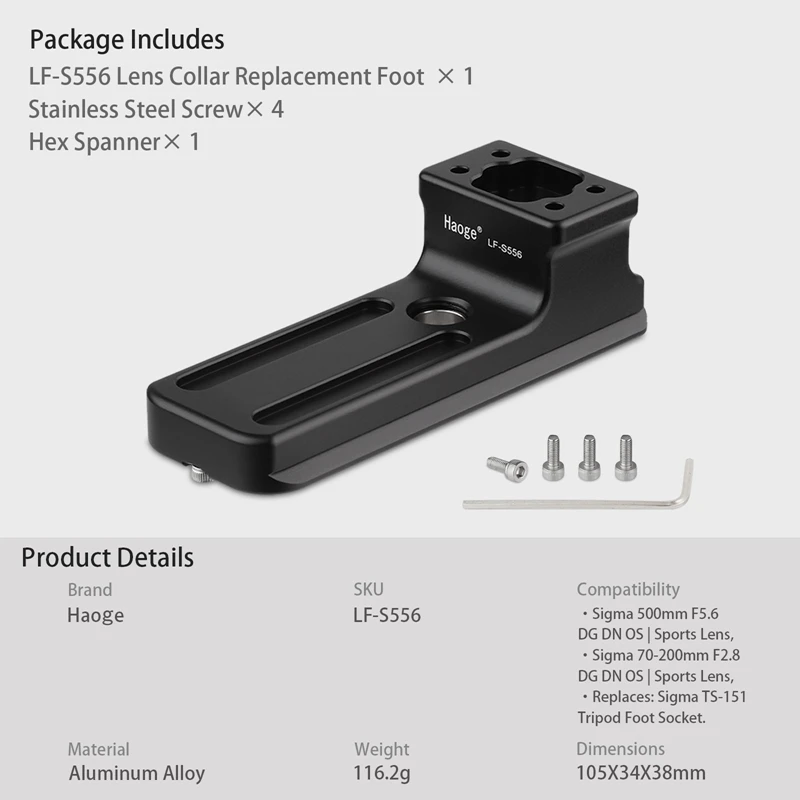 Haoge Lens Collar Replacement Foot for Sigma 70-200mm F2.8 DG DN OS | Sports Lens,Tripod Mount Ring built-in Arca