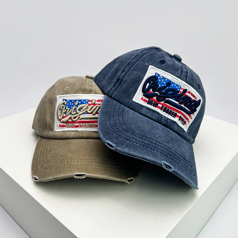 Letter Embroidery Baseball Hats American Vintage Flag Breathable New Unisex Sunshade Versatile Peaked Caps Fashion Distress ins