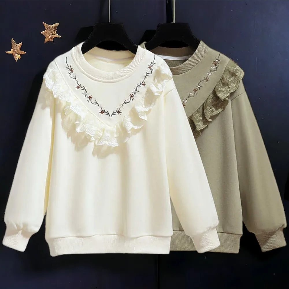 Baby Kids Outfits Floral Sweatshirts for Girl Shirts School Uniform Teens Lace Flower Children Clothes Tops 3 5 7 9 11 13 Years image 2