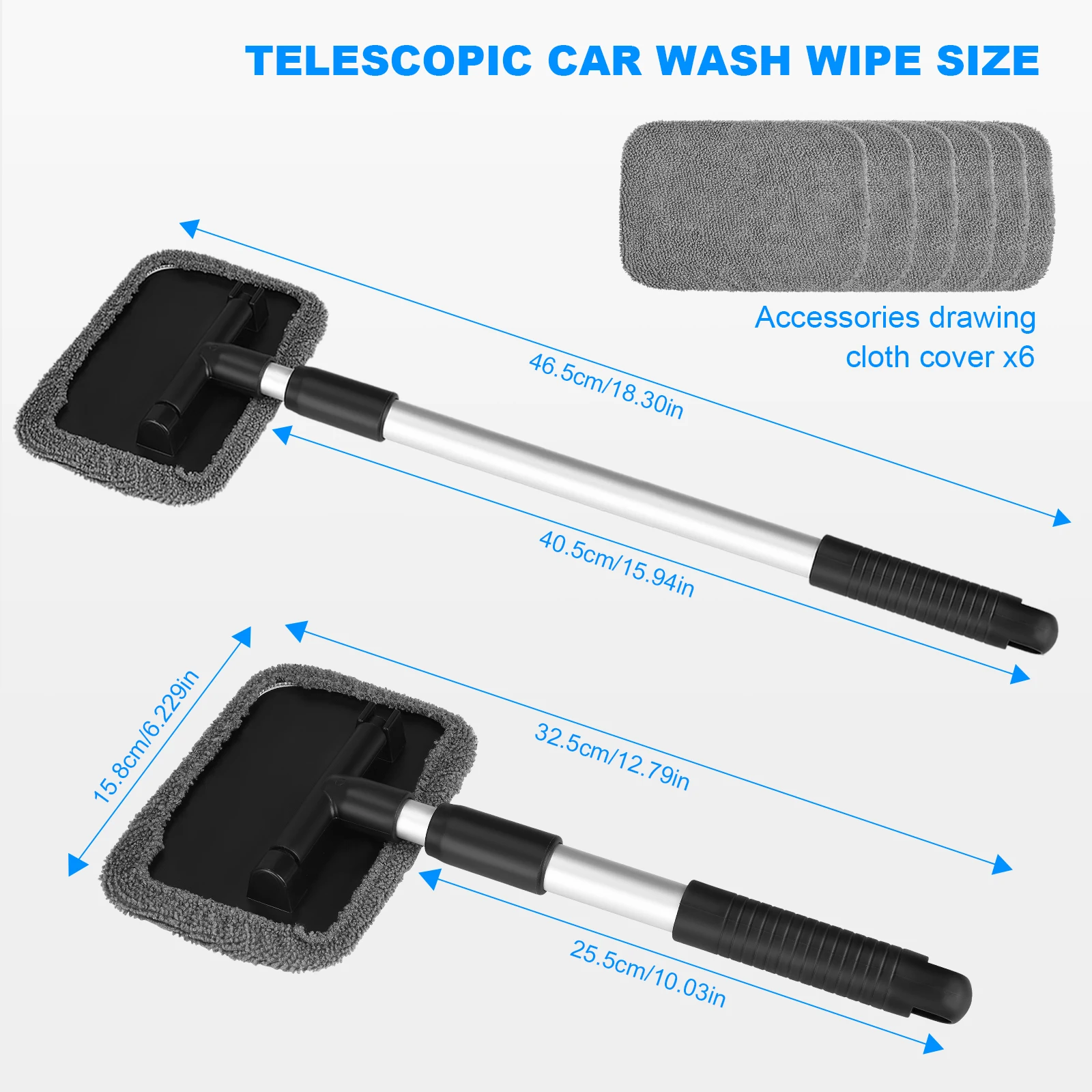 Goramsay Retractable Car Windscreen Cleaner Tool Car Window Cleaner Inside Kit With 6pcs Washable Microfiber Cloth 180° Rotating