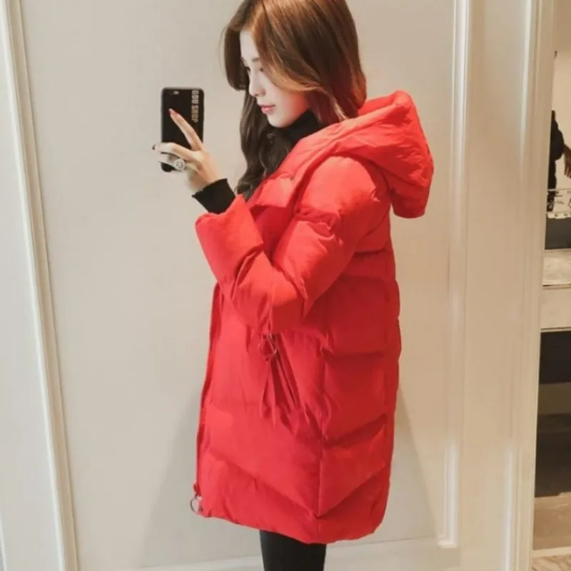 

2023 New Fashion Women Cotton Coat Winter Jacket Female Warm Thickened Parkas Mid Length Version Outwear Loose Hooded Overcoat