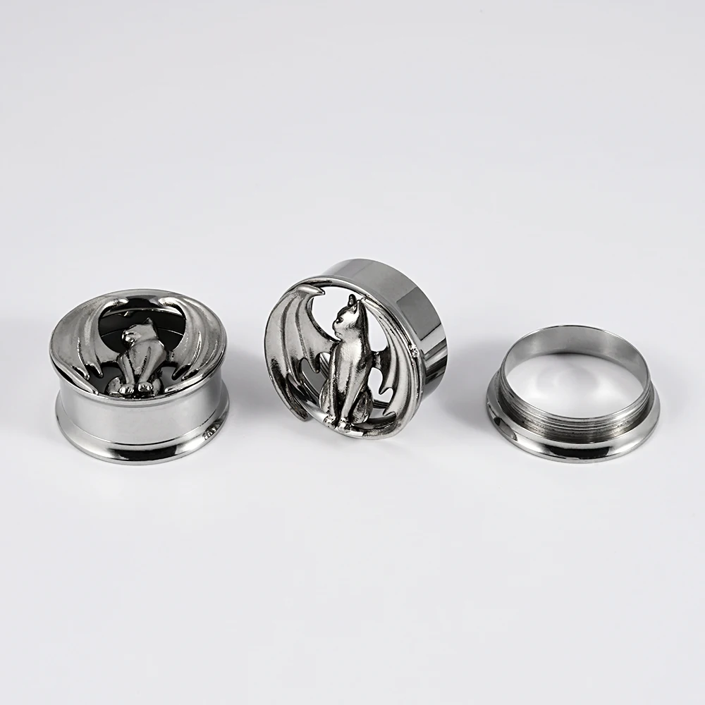 1PC Stainless Steel Cat Wings Ear Expanders Gauges Internally Thread Double Flared Ear Plugs Tunnels Body Piercing Jewelry 8-25m