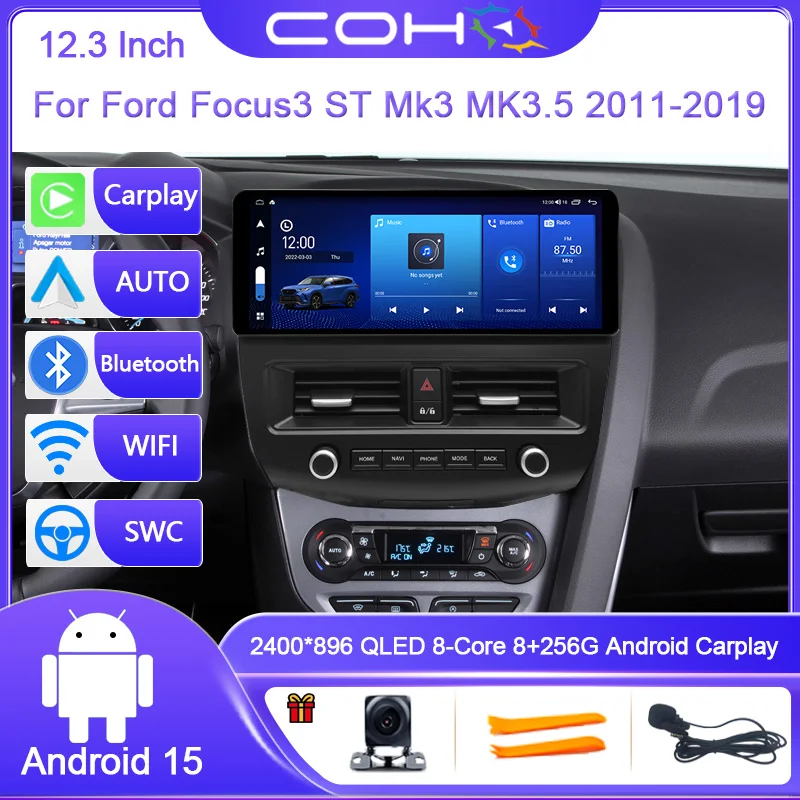 

12.3 Inch For Ford Focus ST Mk3 MK3.5 2011-2019 Android 15 8-Core 8G+256G Car Multimedia Player Stereo Receiver Radio GPS 4G