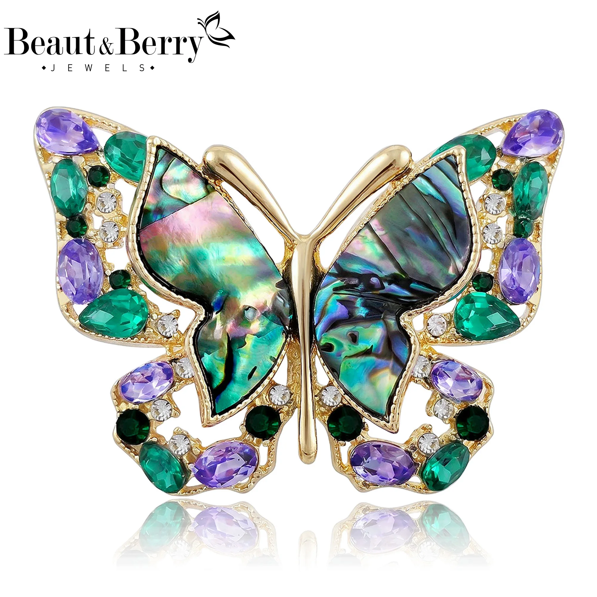 

Beaut&Berry Luxury Rhinestone Abalone Shell Butterfly Brooches for Women Unisex Insect Pins Casual Party Accessories Gifts