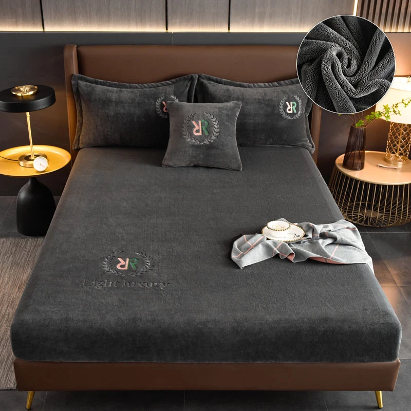 Billiger Verdicken Samt Bett Abdeckung Elastische Bettwäsche Set Matratze Abdeckung Weiche Königin König Einfarbig 90/150/x200 Für Wohnkultur – Detail 9