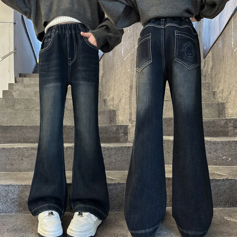 

Children New Spring Autumn Straight Cut Black Jeans for Teen Girls Age 5 6 7 8 9 10 11 12 13 14 Years Kids Casual Denim Pants