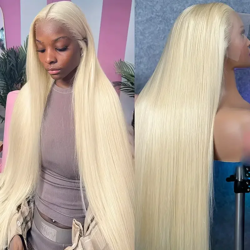 

44 Inch 613 Blonde Colored Straight Lace Front Wig Human Hair 200 Density 13x4 13x6 HD Transparent Lace Frontal Wigs For Women