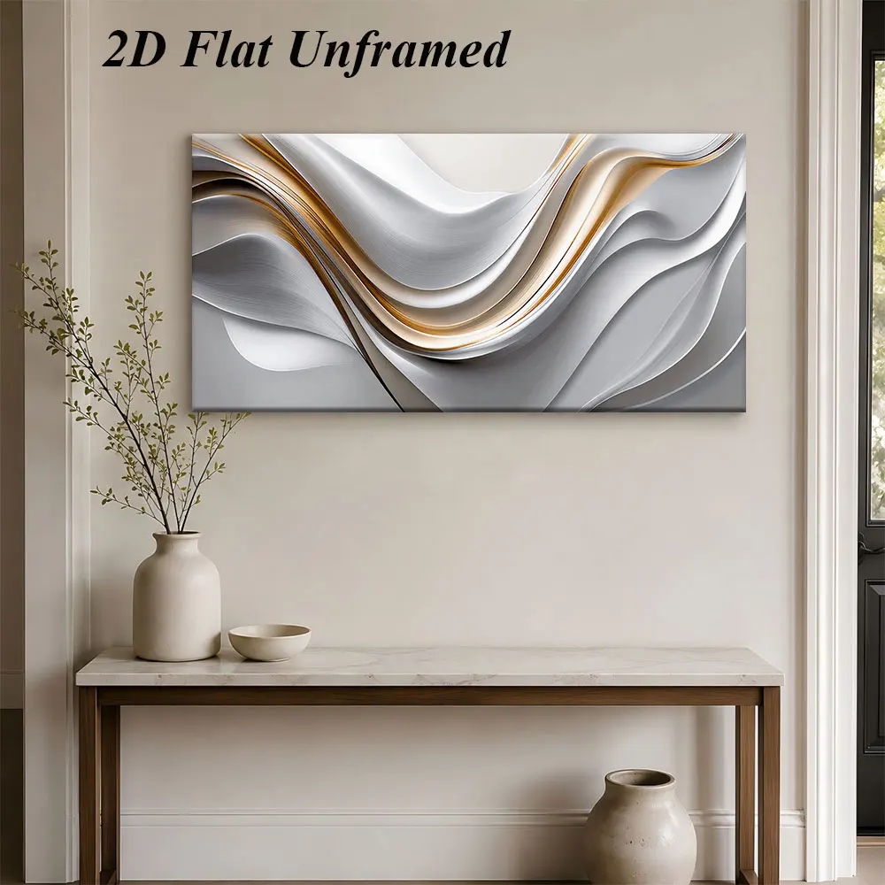 (1PC Unframe)1 modern minimalist abstract line decoration painting, light luxury metal texture frameless painting, 2D flat