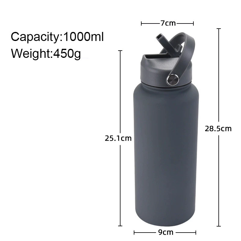 

1000ML Water Bottle With Straw Lid Vacuum Insulated FlaskThermos Tumbler Ceramic Anti-Corrosion Coating Custom Gifts