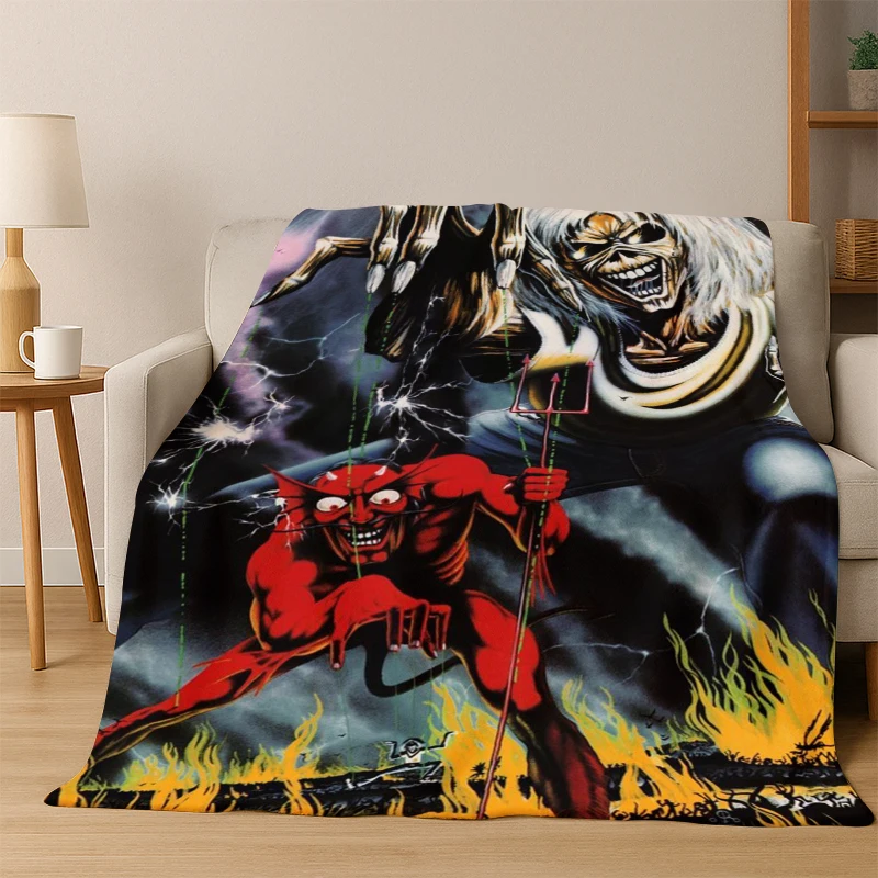 3D I-Iron Maiden Metal Band Flannel Blanket Soft Warm Blanket Throw Blanket for Bedroom Living Room Bed Travel Picnic Gift Kid
