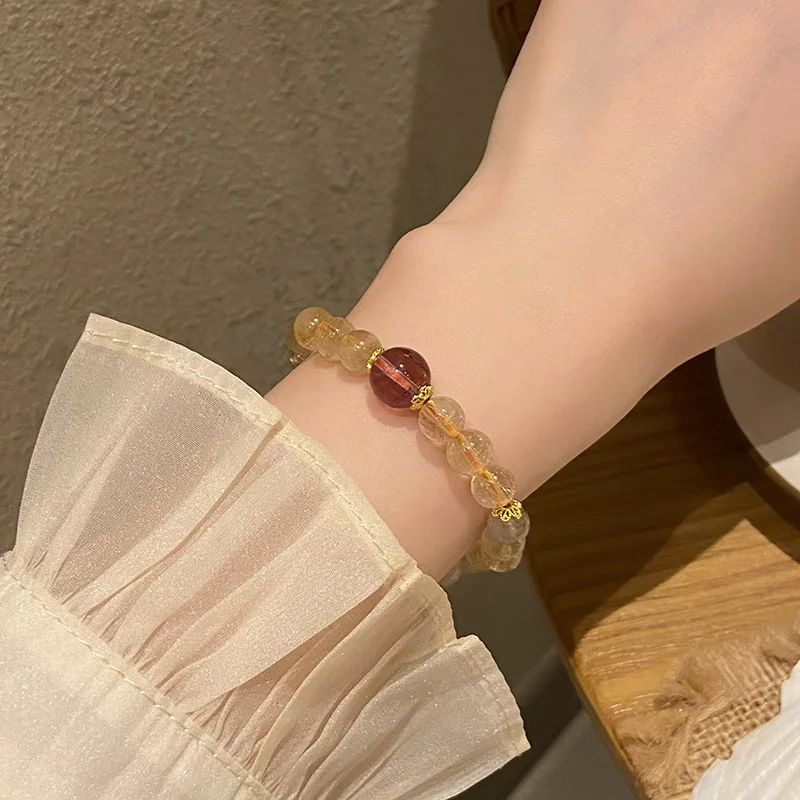 New Chinese Style Fortune Rolling Natural Gold Rutilated Quartz Bracelet Fashion Commuter Simple Socialite Temperament Amethyst