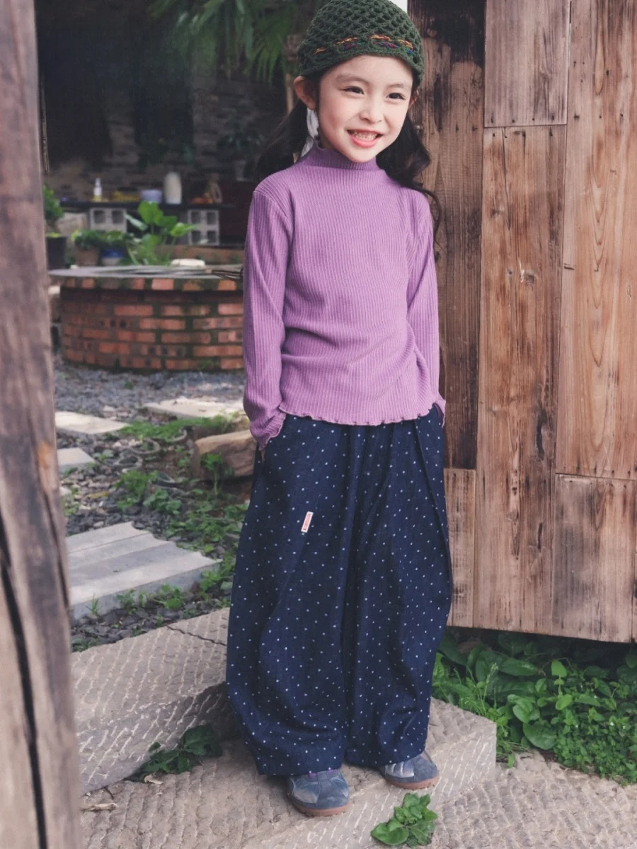 Retro Washed Loose Wide Leg Jeans for Girls Outdoor Clothing Spring Autumn New Style FaceChengshan Series Children's Clothing