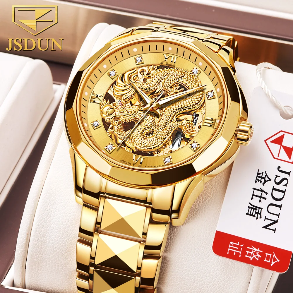 JSDUN Luxury Automatic Mechanical Men\'s Wrist Watches New High Quality Tungsten Steel Watches for Men Fashion Elegant Men Watch