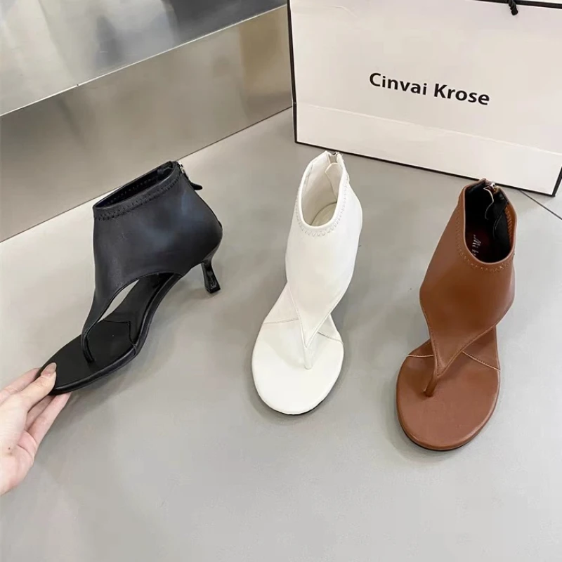 

Женские современные однотонные босоножки-ботильоны на высоком каблуке 2026: летние модные вечерние туфли с открытым носком (Fishmouth), сандалии на каблуке