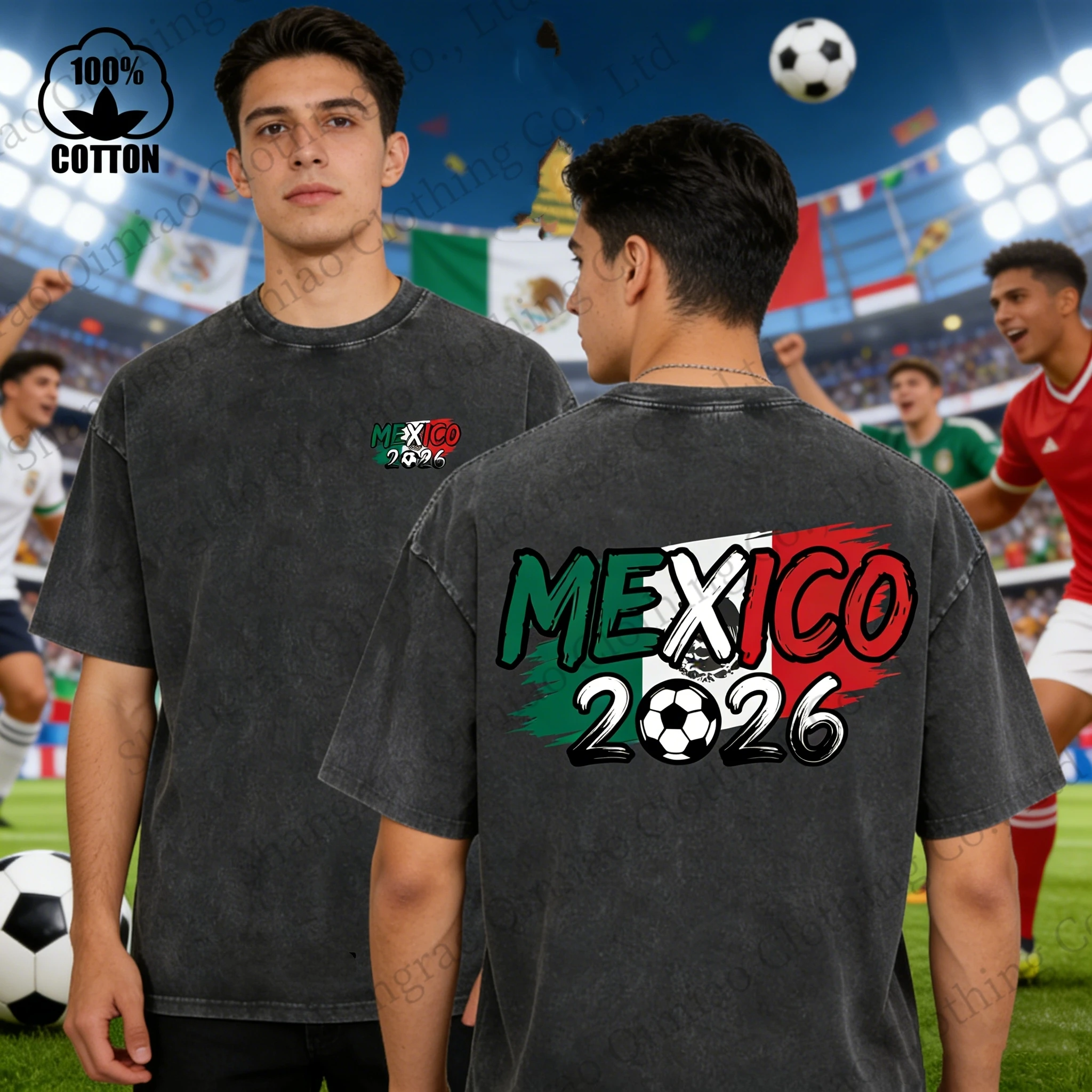 

Vintage Washed Mexico 2026 Soccer T Shirt Men Women Casual Short Sleeve Football Fan Tee Tops Country Flag Graphic T-Shirt