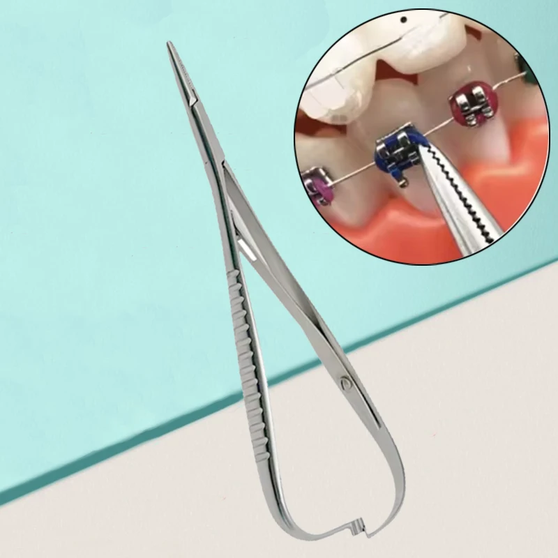 Dental Orthodontic Elastic Ligature Ties & Mathieu Forceps Set for Braces Wire Fixing
