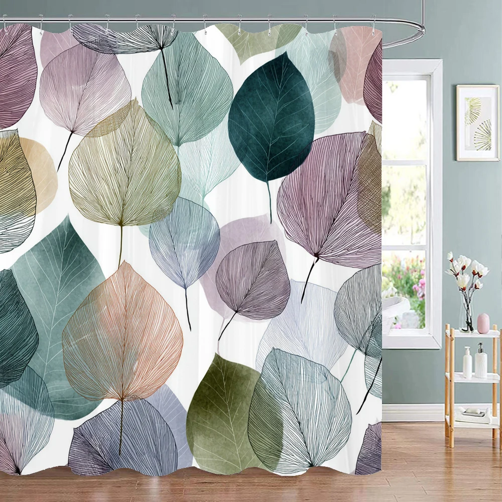 

Colour Botanical Leaf Shower Curtain, Leaves Plant Bathroom Decorative Shower Curtain, Waterproof Shower Curtain with Hooks
