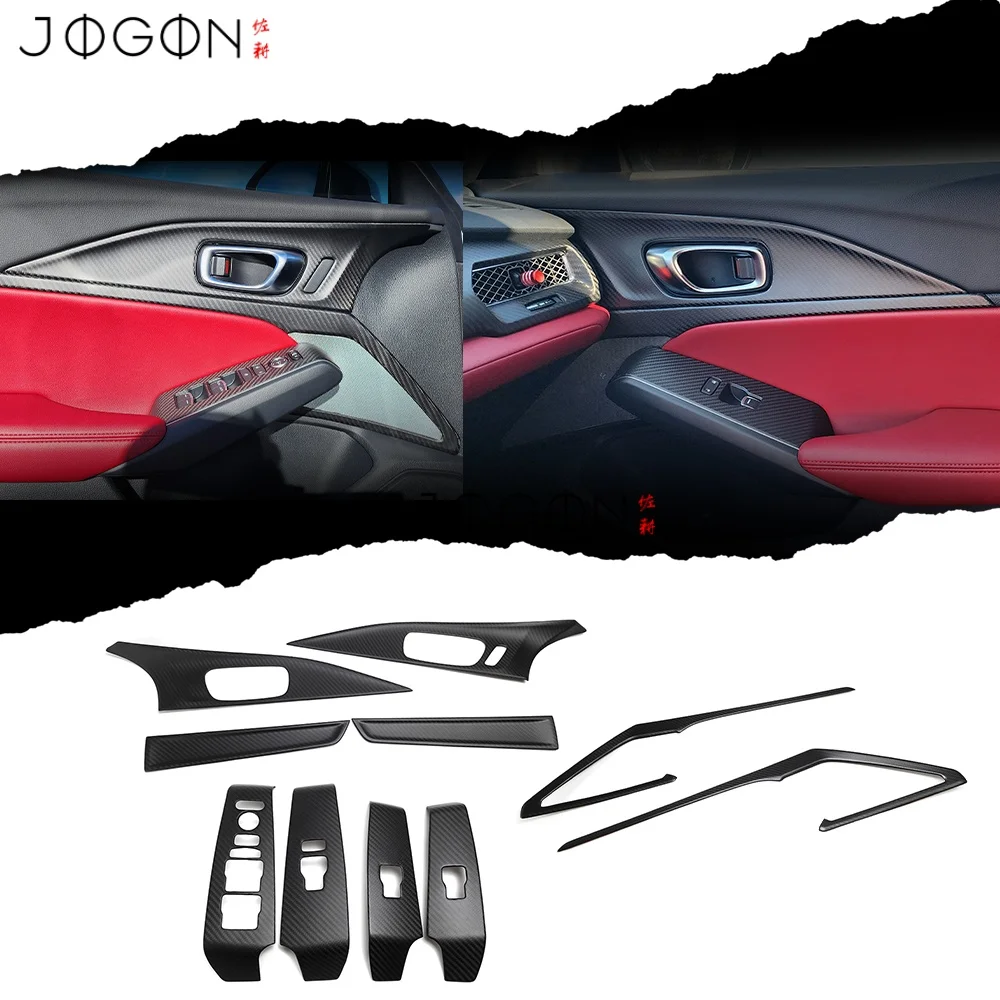 10P Carbon For Acura Integra A-Spec Type S 2023+LHD Car Inner Door Handle W/Mem/Btn Window Lift Switch Trim Overlay Accessories