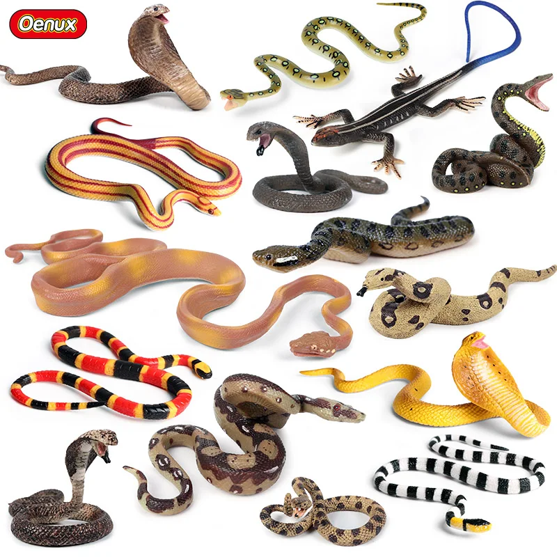 Oenux Forest Savage Snakes Simulation Animals Rattlesnake Python Cobra Action Figures PVC Lifelike Model Education Kids Toy Gift