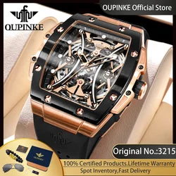 OUPINKE 3215 Tonneau Dial Automatic Mechanical Men's Wrist Watch High-end Luxury Hollow Out Chronograph 50m Waterproof Man Watch