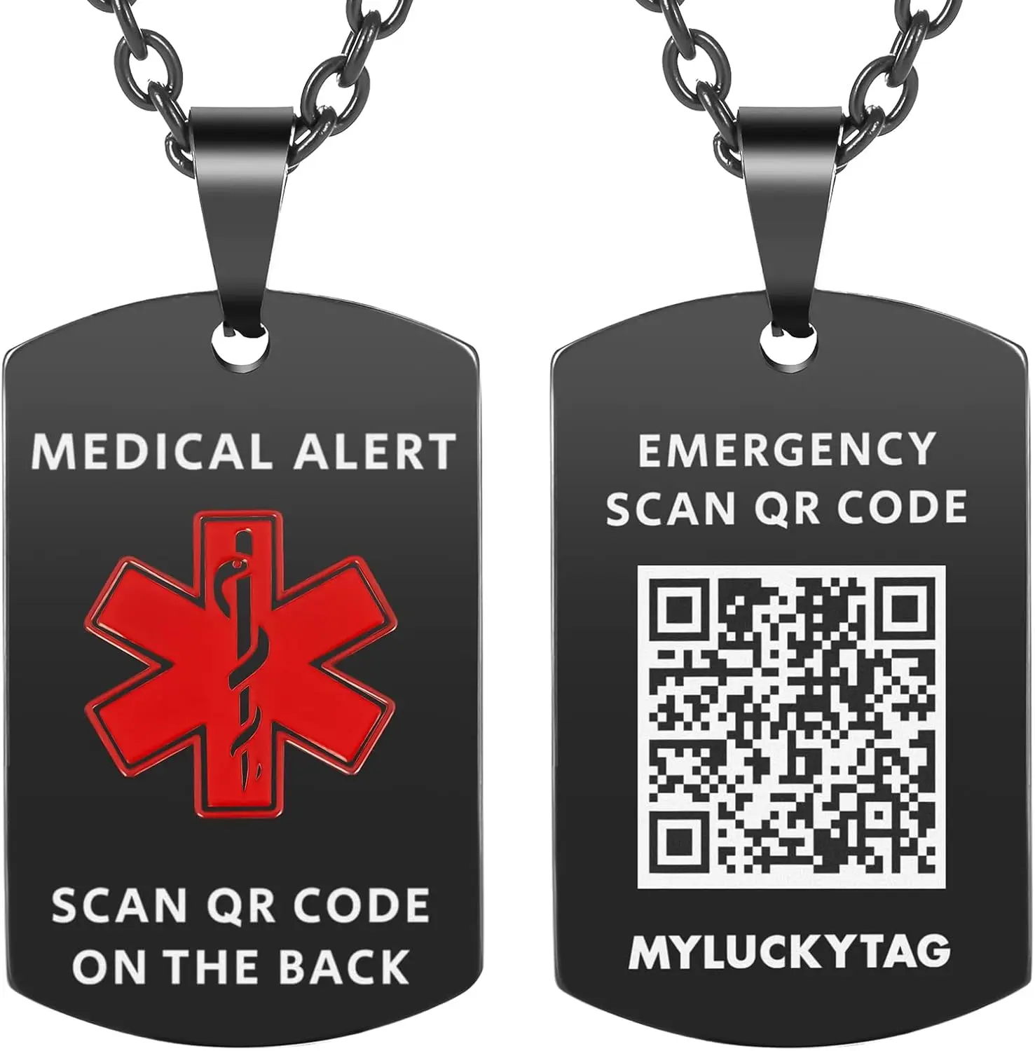 

Мужское и женское ожерелье с QR-кодом, медицинская сигнализация, резьба из нержавеющей стали, медицинский идентификатор, бесплатная онлайн-подвеска для неотложной медицинской записи
