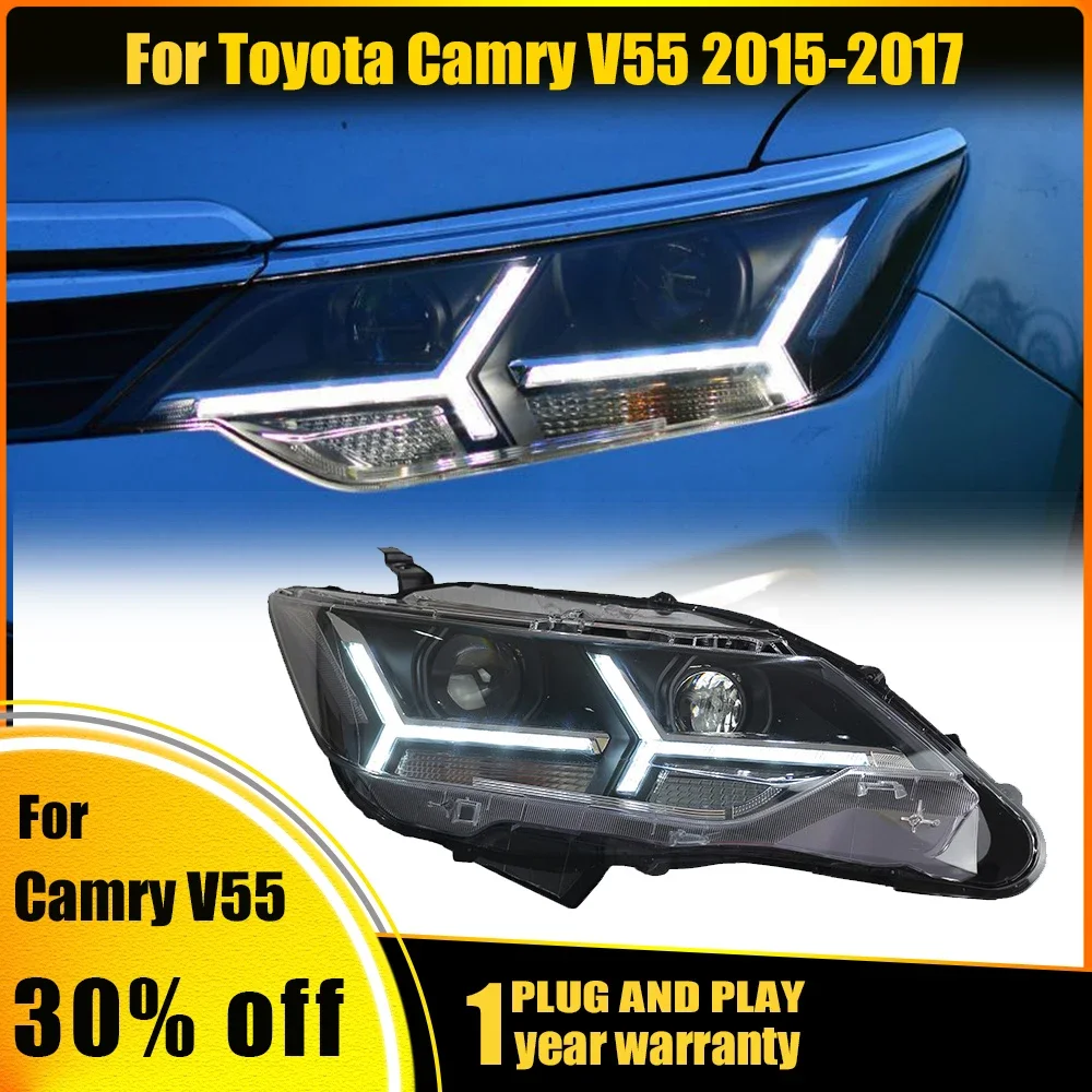 For Toyota Camry Headlights 2015-2017 V55 LED Headlight DRL LED Lens  Automotive Accessories Hid Head Lamp Angel Eye Bi Xenon