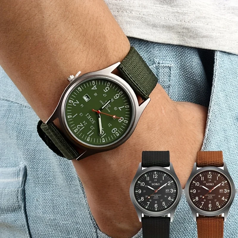 Fashion Men Luminous Quartz  Wristwatch Nylon Strap Watches Masculino Relogio Fashion Male Calendar Clock Out-door Reloj Hombre