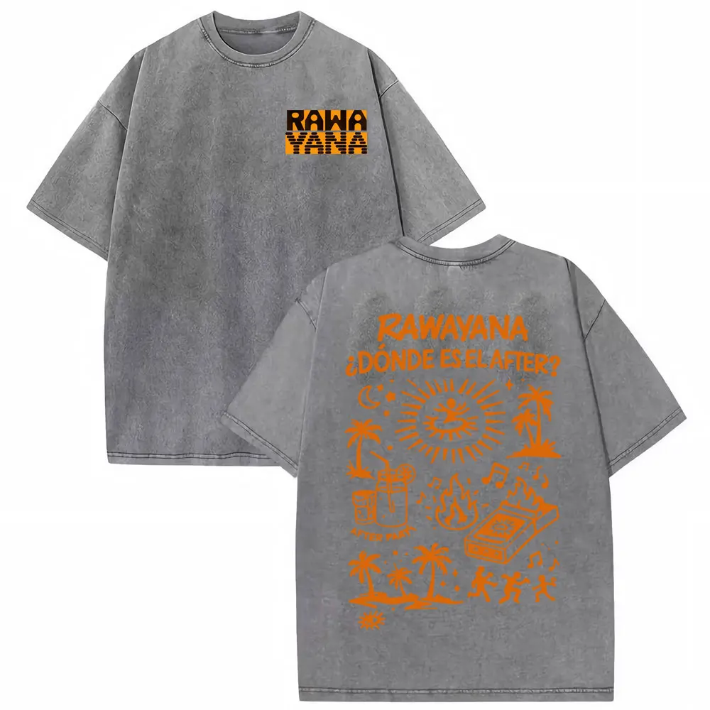 Rawayana ¿Donde Es El After? Album T-shirt Men Women Vintage Washed Oversized T-shirts Hip Hop Pop Music T Shirt Tops Streetwear
