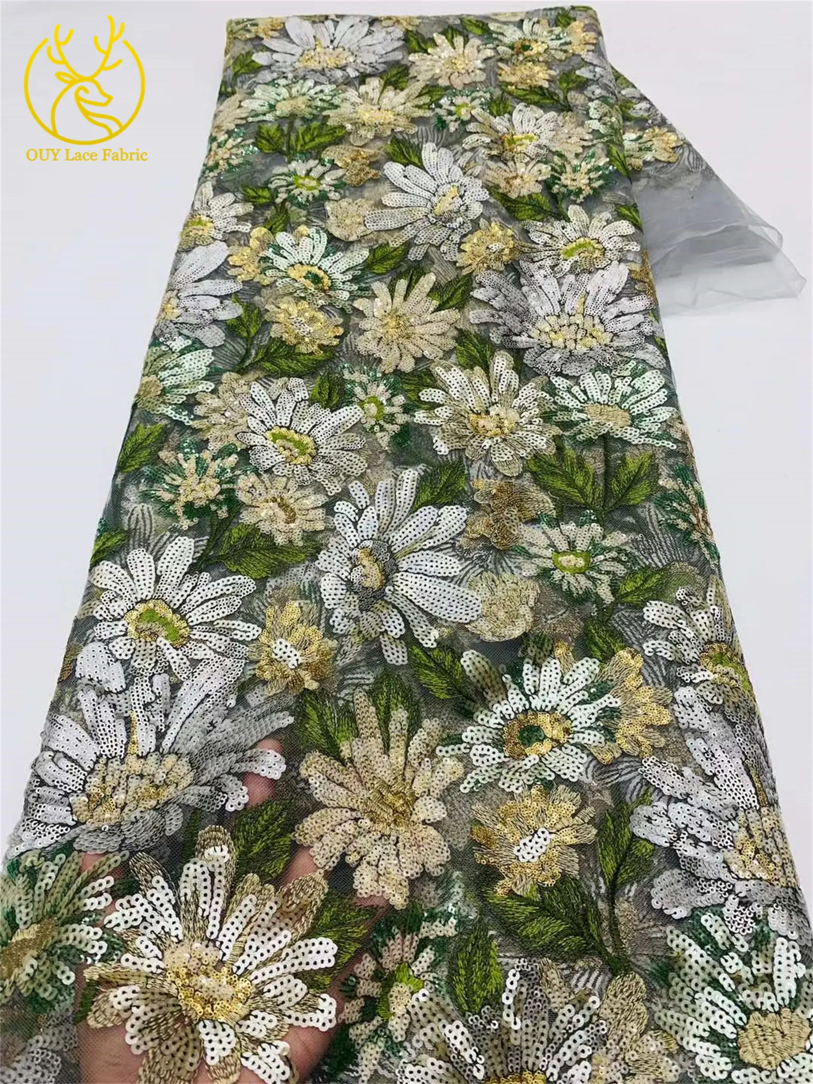 قماش دانتيل على شكل زهرة مطرزة بالترتر الفرنسي الجميل 2025 أنيق أفريقي نيجيري شبكي تول دانتيل للسيدات لفساتين الحفلات