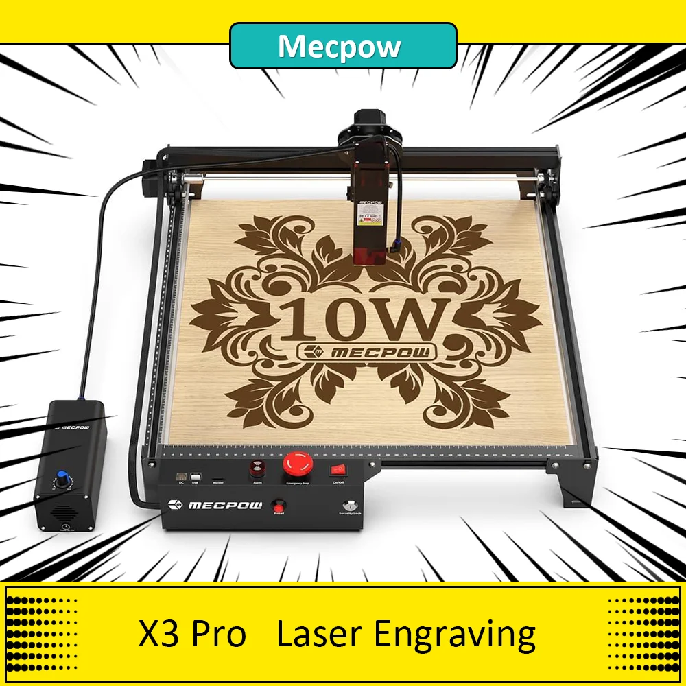 Mecpow X3 Pro 10W Laser Engraving Machine With Air Pump Kit, Safety Lock, Emergency Stop, Flame Detection，Wide Application