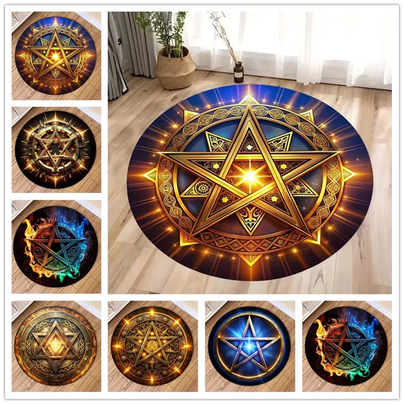 

Star Printed Round Carpet Dirty-resistant Floor Mat for Living Room Computer Chair Cushion Bedroom Decor Home Hallway Area Rugs