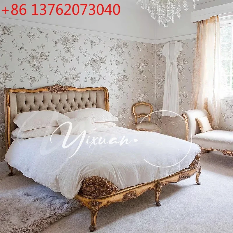 French retro engraved old gold antique style double bed