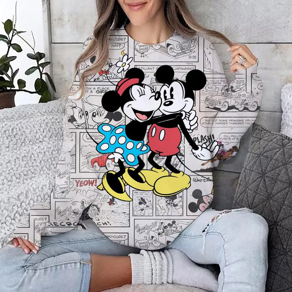 Autumn and Winter Women\'s O-neck Long sleeved Mickey Mouse Printed Pattern Women\'s Cartoon Printed Casual Hoodie Women\'s Thick S