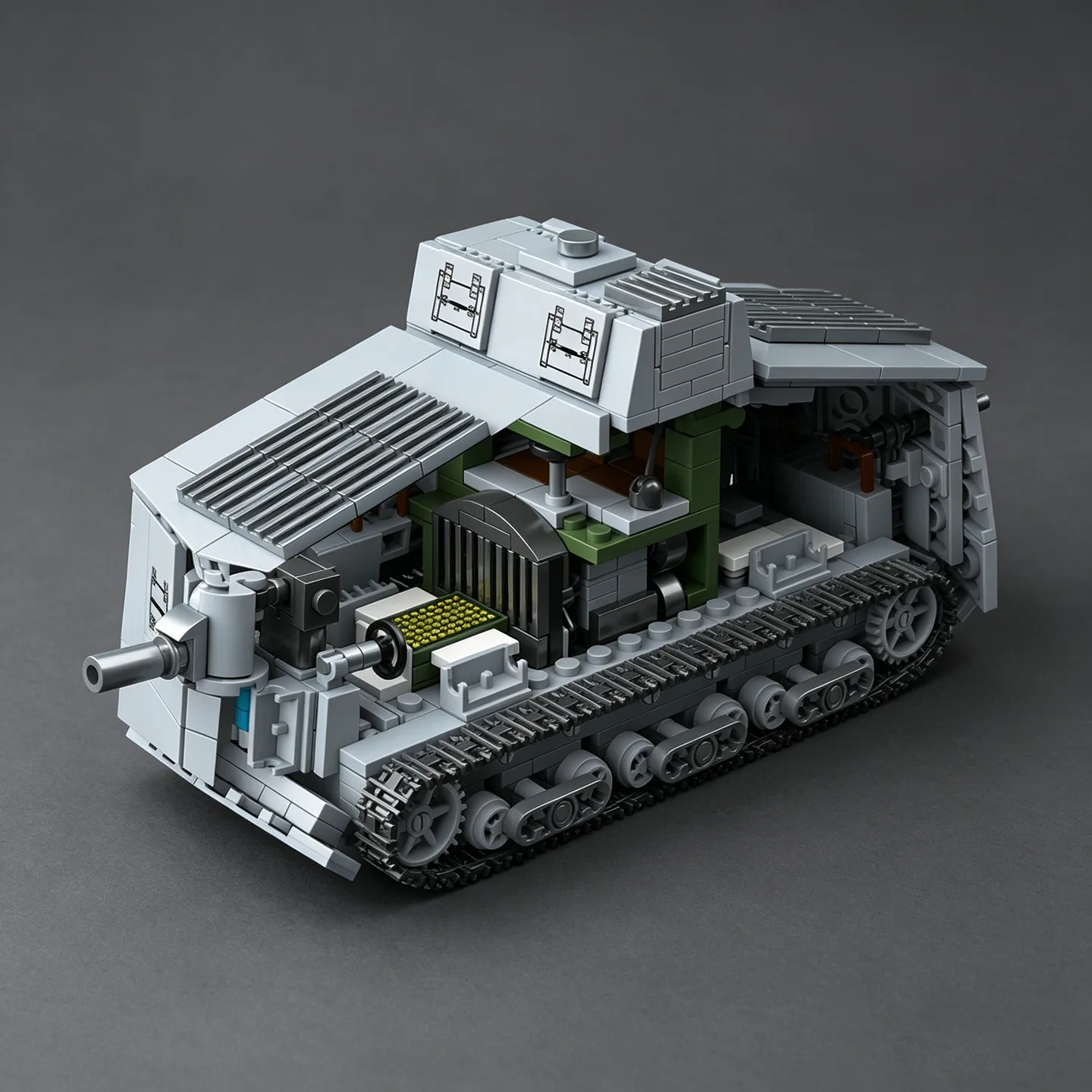 Neues Militär-Serie-Transportmodell A7V Schwerer Panzer Baustein-Set mit Ketten – Lernspielzeug: Basisfestung