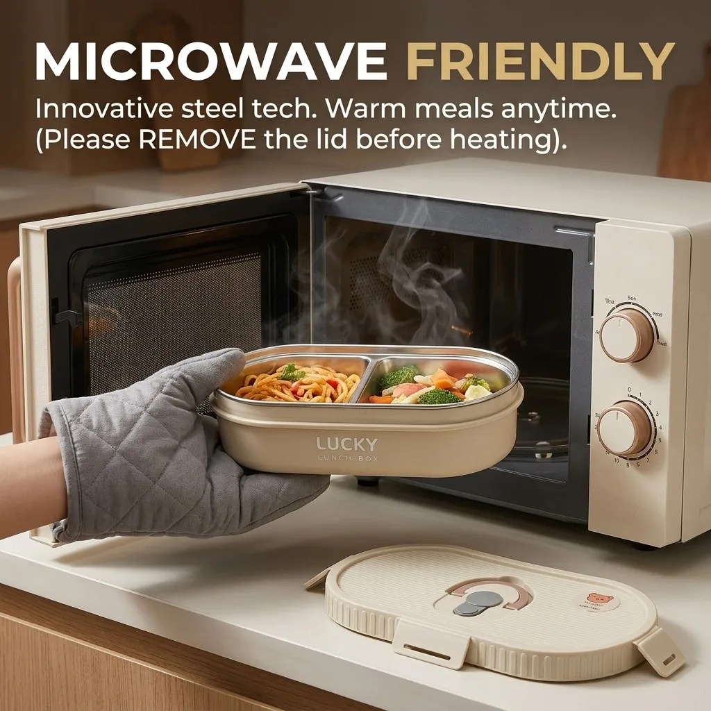 Microwavable 304 Stainless Steel Bento Lunch Box Set Leakproof Portable Food Storage Container Meal Prep Bowl Kids Adults view 3