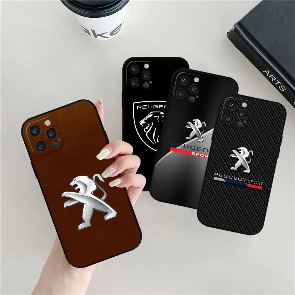 French Car P-Peugeot Phone Case For iPhone 16 15 14 13 12 11 Pro Max Plus Mini Funda Apple 16 ProMax Black Soft Silicone Cover